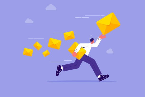 Businessman holding big closed envelope with paper letter, concept of marketing email message sending and receiving, man delivering mail